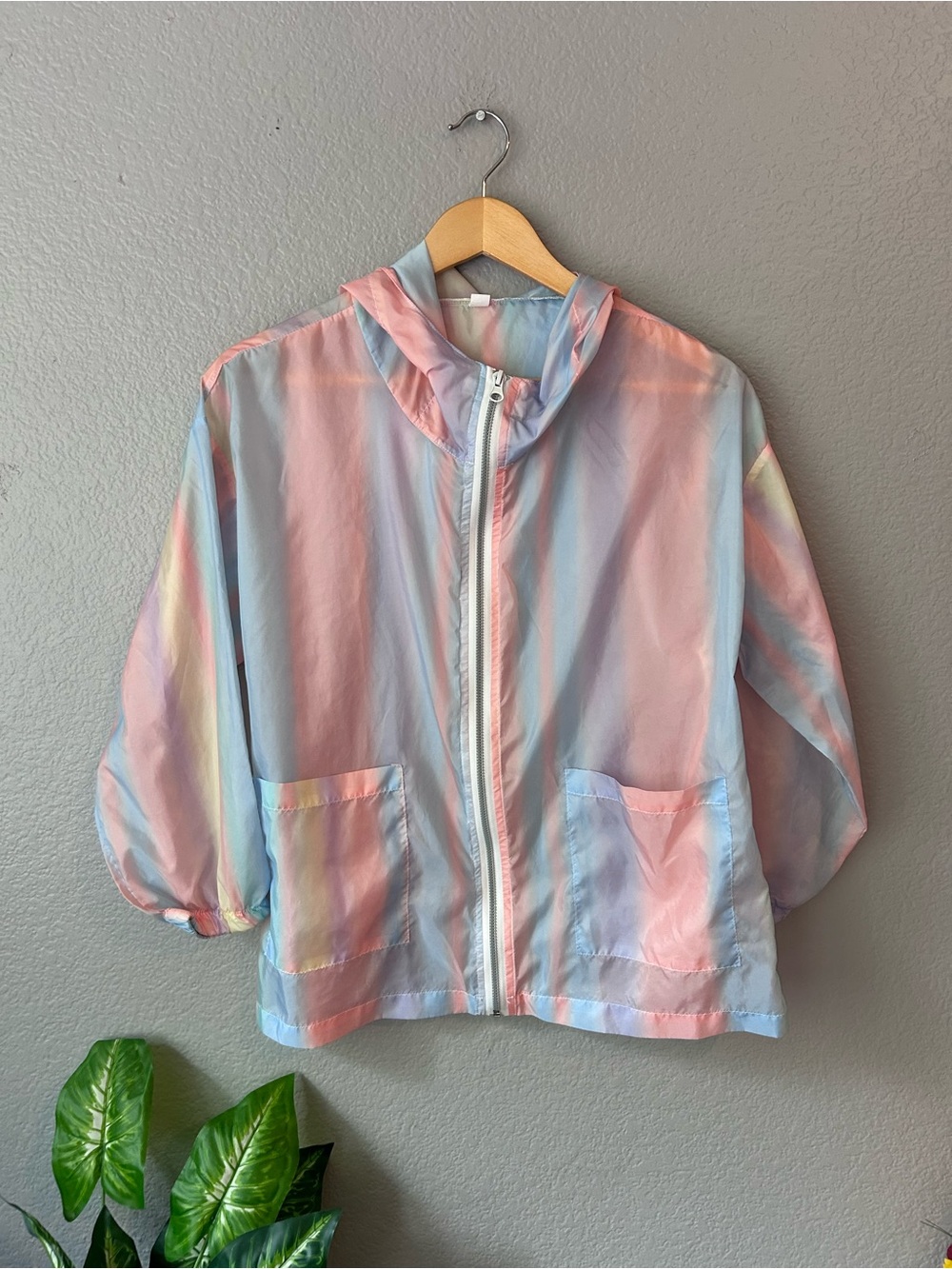 Kids Pastel Rainbow Hooded Windbreaker Jacket